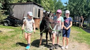 Foto: Kinder fuehren Esel über Hof IGEM Jugendcamp 2025